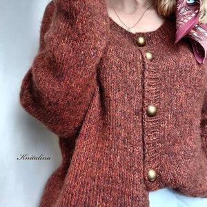 Alpaca Buttoned Sweater Cardigan, Slouchy Sweater, Soft Oversize Cardigan, Melange Women Sweater, Brown Grey Blue Red Purple Powder Cardigan