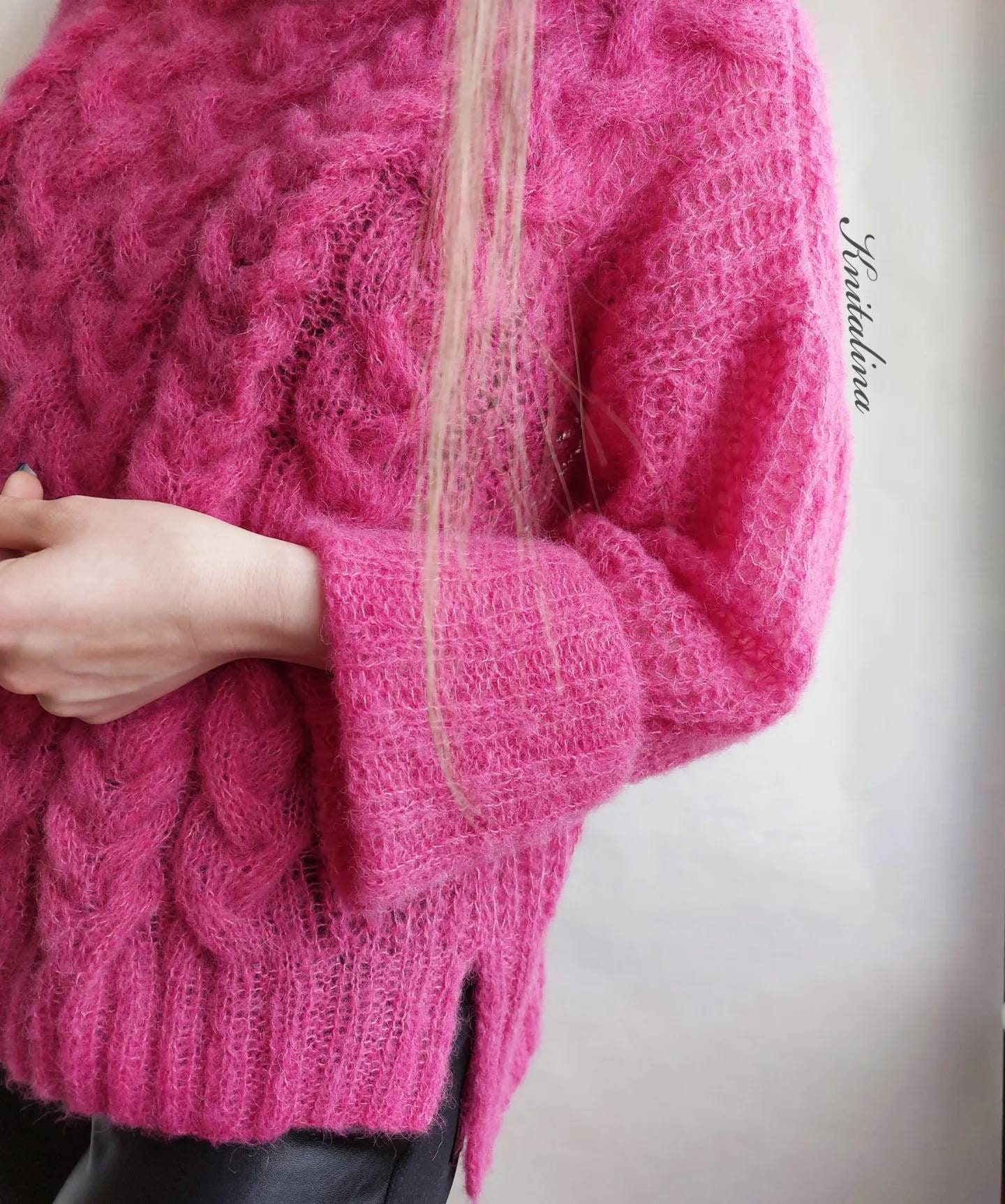 Alpaca Loose Sweater,cable Knit Sweater,oversize Woman Pullover, Cerise  Neon Pink Red Purple Alpaca Silk Sweater, Boho Soft Alpaca Pullover - Etsy