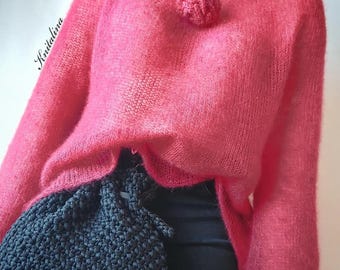 Mohair and Silk Sweater, Loose knit mohair sweater, Light mohair sweater, Bohemian Slochy  pullover. Hand knit soft mohair sweater