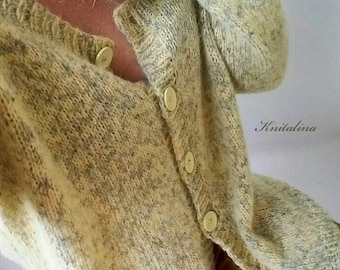Alpaca Women Cardigan. Yellow Lemon Lime Oversized Cardigan. Buttoned Sweater Cardigan. Slouchy Sweater.