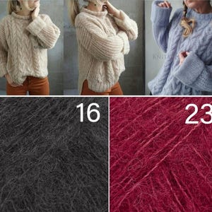 Alpaca trui met losse pasvorm, kabelgebreide trui, oversized damespullover, kersenroze neonroze roodpaarse alpaca zijden trui, boho zachte alpaca pullover afbeelding 15