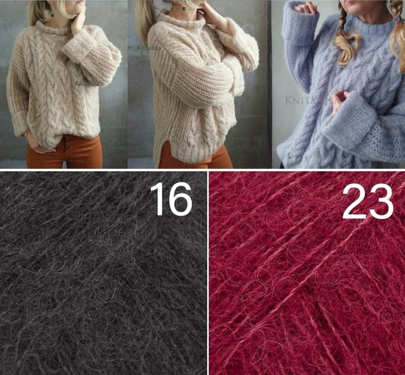 Alpaca trui met losse pasvorm, kabelgebreide trui, oversized damespullover, kersenroze neonroze roodpaarse alpaca zijden trui, boho zachte alpaca pullover afbeelding 15