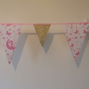 Fairy Bunting, Fairies, Pretty bedroom bunting, Girl gift idea,pink & gold bunting