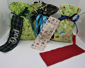 Fabric gift bags, Re usable, Christmas, Gifting, Gift wrap. Personalised gift tags