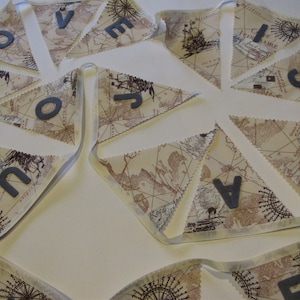 Mariage sur le thème de voyage, « L’amour est un voyage » mariage bannière bunting, nid d’ange carte, tissu étamine