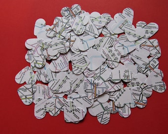 Travel/Underground themed Wedding Map heart Confetti, card, table decoration, Recycled, Environmental