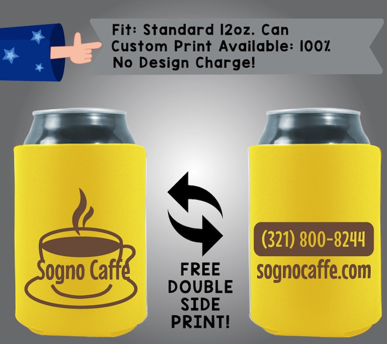 Promo8 Coffee Shop Logo Phone Website Collapsible Fabric Promotional Can Cooler Double Side Print