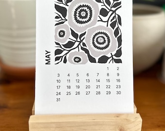 Black & White Botanical 2027 Desk Calendar | Modern Minimalist Art with Wooden Stand