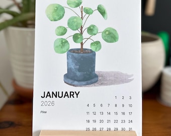 Houseplant 2027 Desk Calendar | Watercolor Botanical Art with Wooden Stand
