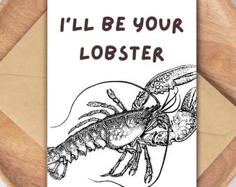 I'll Be Your Lobster Valentine's Card | Funny Love Note with Kraft Envelope