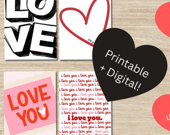 Love You Cards – Minimal Valentine Notes - 8 designs (Printable PDF File)