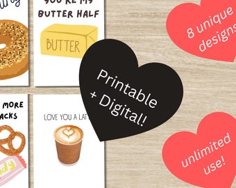Funny Food Pun Valentine Cards | Punny Love Notes | Set of 8 | Instant Download PDF