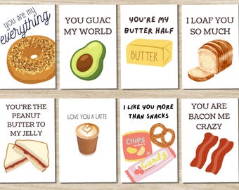 Food Pun Valentine’s Cards Set – Funny, Punny Love, Snack Lover