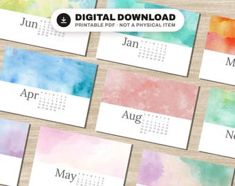 2026 Desk Calendar, Watercolor Art Printable PDF in 5x7 or 4x6