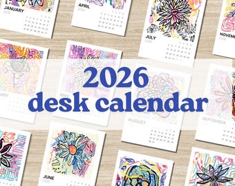 Abstract Expressionist Floral 2026 Desk Calendar (2 sizes) | Printable