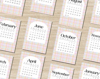 Printable 2026 Monthly Calendar – Rainbow Plaid (Digital Download)