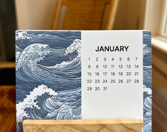 2024 Desk Calendar with Wood Stand - Ocean, Nautical | Mini Desk Calendar | Monthly Calendar | Small Desk Calendar | stocking stuffer