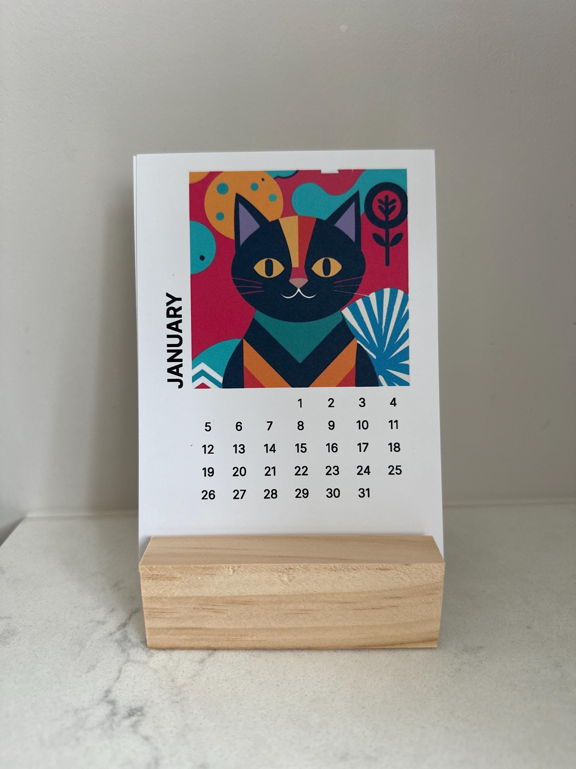 Cat 2025 Desk Calendar Abstract Art Decor Gift Idea Etsy