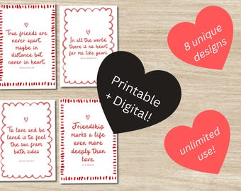Love Is Friendship Quote Printable | Set of 8 Valentine Cards - Minimal Art | Instant Download