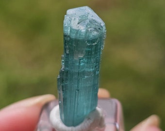 Cristal de tourmaline bleue de 3,2 g, indicolite à terminaison brute, elbaïte brute, pierre précieuse de collection, gardiens de registres, terminaison triangulaire, gemme rare