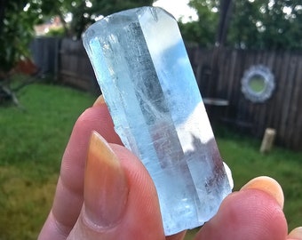 Aquamarine Specimen, Skardu Pakistan, Direct Ethically Sourced, Raw Rare Mineral, Beryl Crystal, with Silver Mica Attached, Terminated Gem