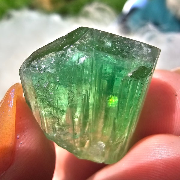 Bright Green and Blue Tabular Tourmaline, 7.3g Raw Natural Rare Elbaite Crystal, Tabby Etched Bicolor Tourmaline, Paprok Mine New Find