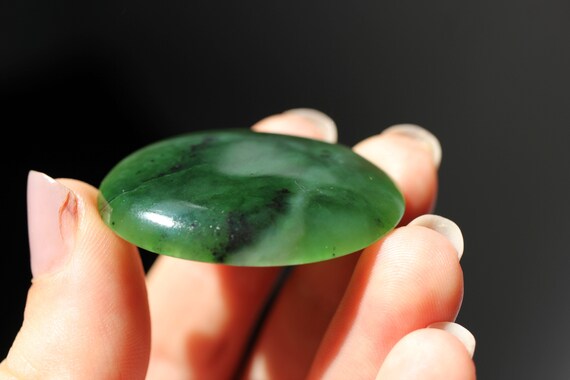 Green Jade Nephrite long triangle cabochon 45x18mm