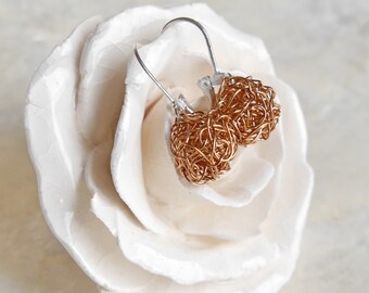 silver earrings bronze, ball earrings, bronze earrings, trendy earrings, boho earrings, hanging earrings, crochet wire jewelry