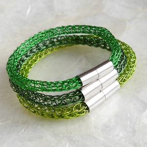 Green bracelet for him and her, men's jewelry, women's jewelry, green, light green, grass green, handmade wire jewelry knitted Viking image 1