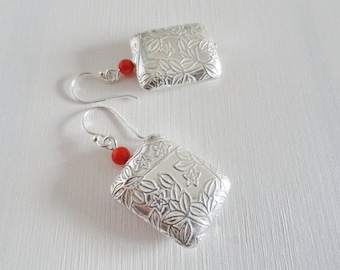 Earrings Silver & Coral big Silver Earrings Earring Silver