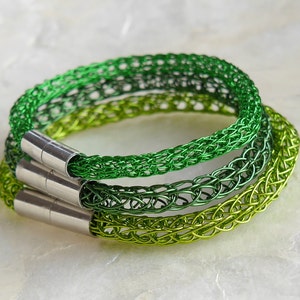 Green bracelet for him and her, men's jewelry, women's jewelry, green, light green, grass green, handmade wire jewelry knitted Viking image 3