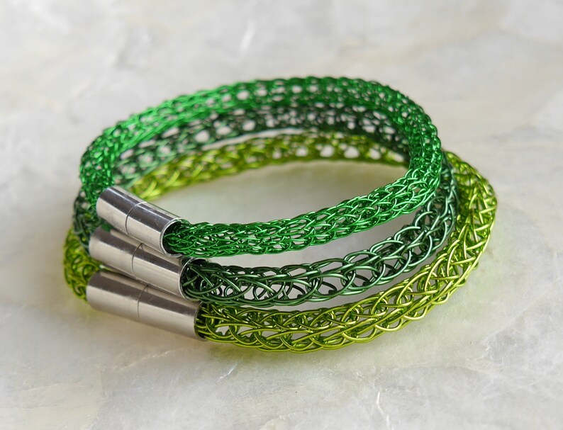 Green bracelet for him and her, men's jewelry, women's jewelry, green, light green, grass green, handmade wire jewelry knitted Viking image 3