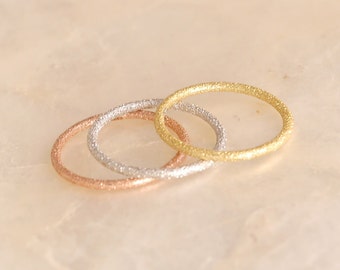 Kleiner schmaler Bandring 925 diamantiert gold oder silber Knuckle Ring, Knöchelring, Stapelring, Silberring, Goldring minimalistisch