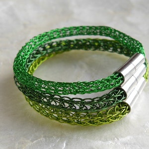 Green bracelet for him and her, men's jewelry, women's jewelry, green, light green, grass green, handmade wire jewelry knitted Viking image 2