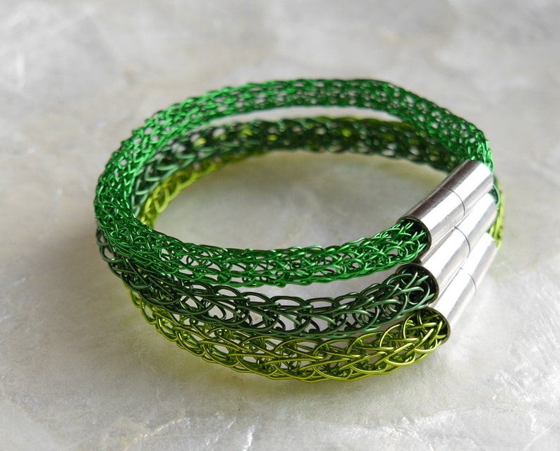 Green bracelet for him and her, men's jewelry, women's jewelry, green, light green, grass green, handmade wire jewelry knitted Viking image 2