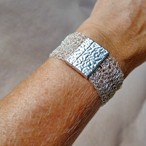 silver bracelet wide crochet, wide bracelet silver crochet, cuff, silver wire crochet bracelet wire, wire jewelry, bridal jewelry image 4