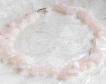 Rose quartz necklace nuggets, statement necklace short pink, necklace, rose quartz gemstone necklace gift woman Christmas