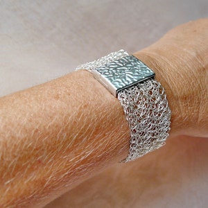 silver bracelet wide crochet, wide bracelet silver crochet, cuff, silver wire crochet bracelet wire, wire jewelry, bridal jewelry image 5