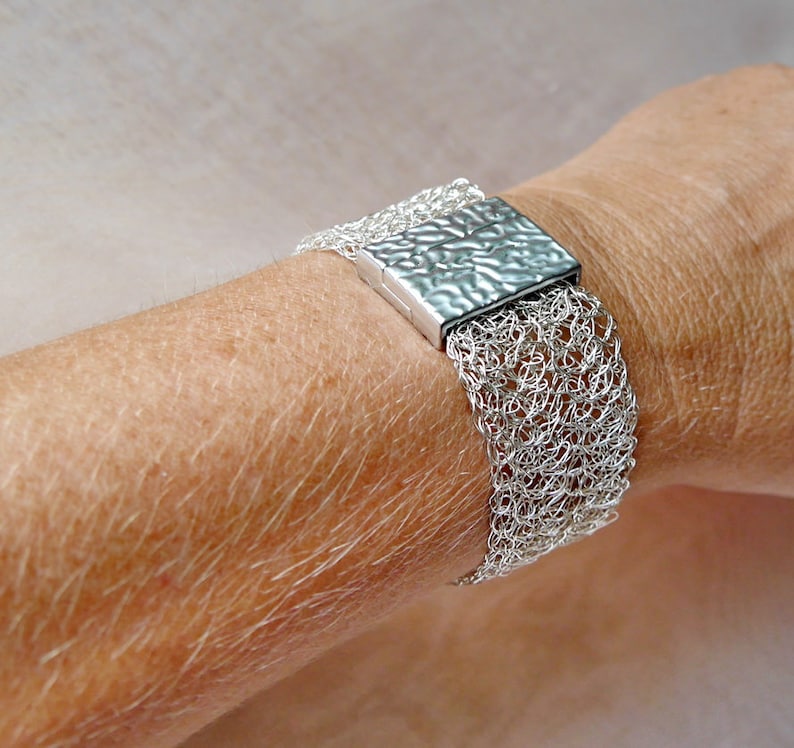 silver bracelet wide crochet, wide bracelet silver crochet, cuff, silver wire crochet bracelet wire, wire jewelry, bridal jewelry image 5