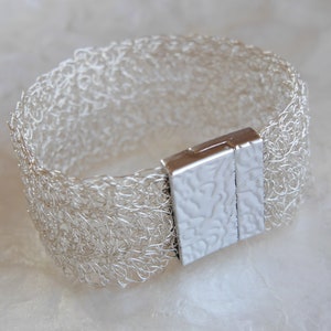 silver bracelet wide crochet, wide bracelet silver crochet, cuff, silver wire crochet bracelet wire, wire jewelry, bridal jewelry image 7