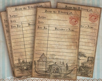 Old Italy Library Card, Printable Journal Vintage Library Card, Aged Paper Digital Collage Sheet, Italy Collage Sheet