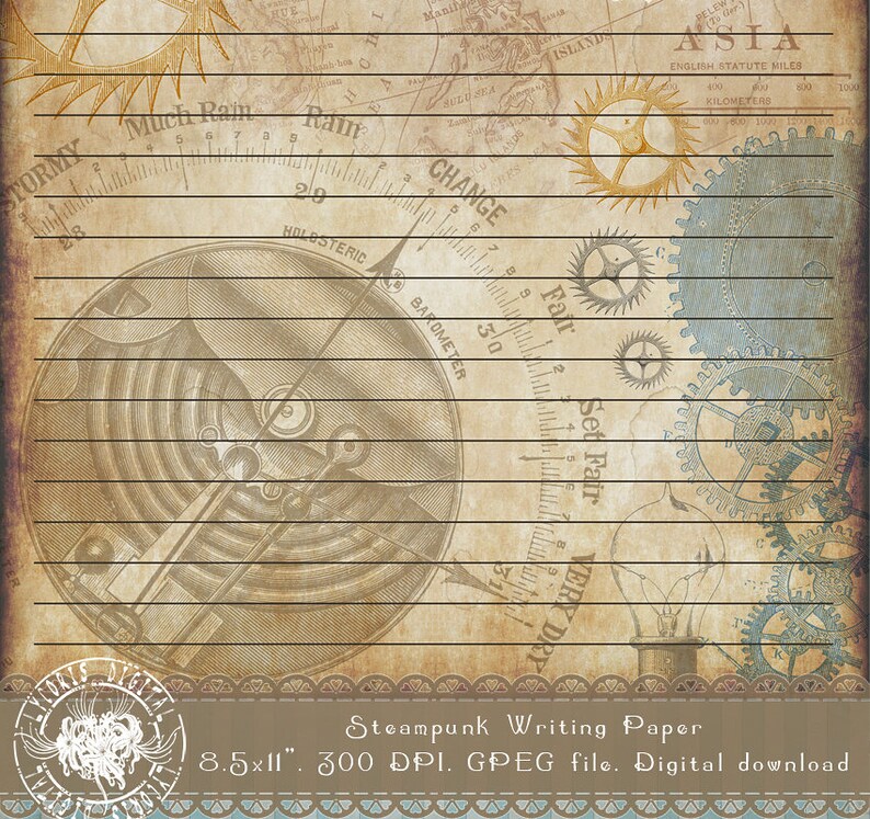 Printable Lined Stationery Steampunk Stationery Paper | Etsy