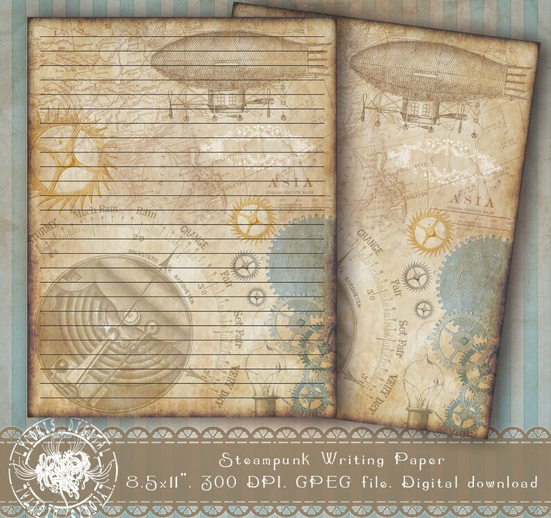 Printable Lined Stationery Steampunk Stationery Paper | Etsy