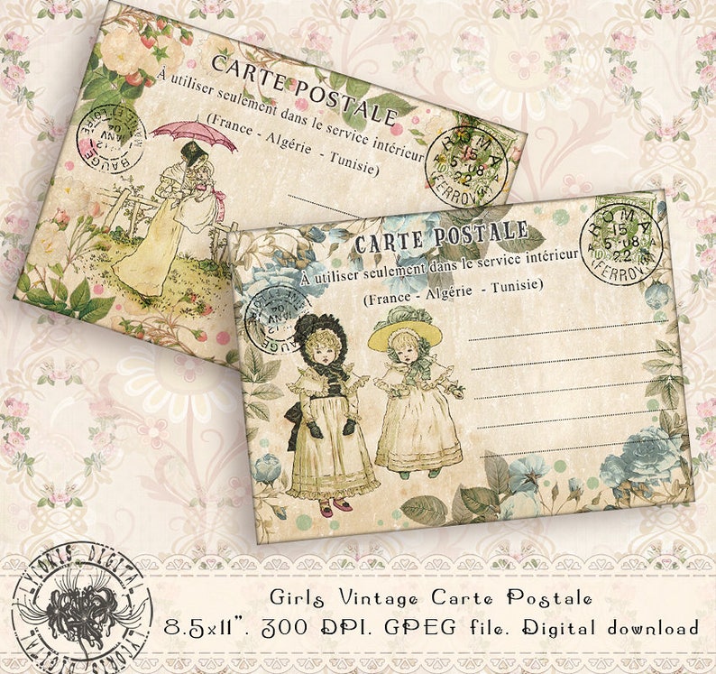 ATC Cards Printable Carte Postale Post Card Collage Sheet Etsy