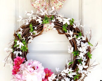 Summer Wreath for Front Door Wreaths Farmhouse Decor Housewarming Gift for Her Easter Wreath Spring Door Wreaths Farmhouse Wreath Peony