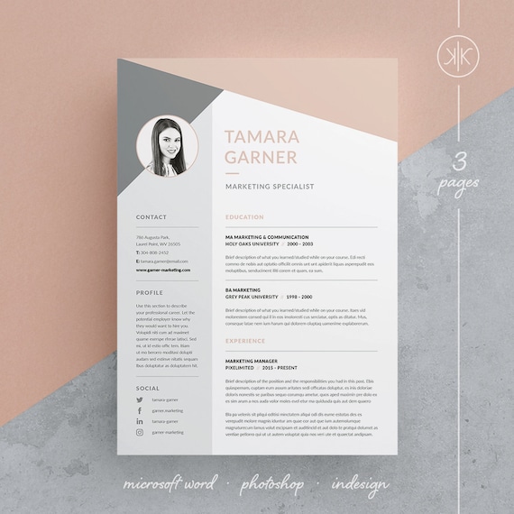 Tamara Resume Cv Template Word Photoshop Indesign Etsy