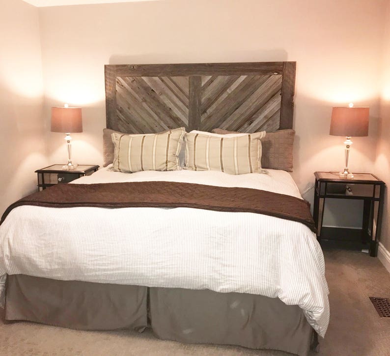 Barn Board Wood Chevron Headboard Grey Image 0