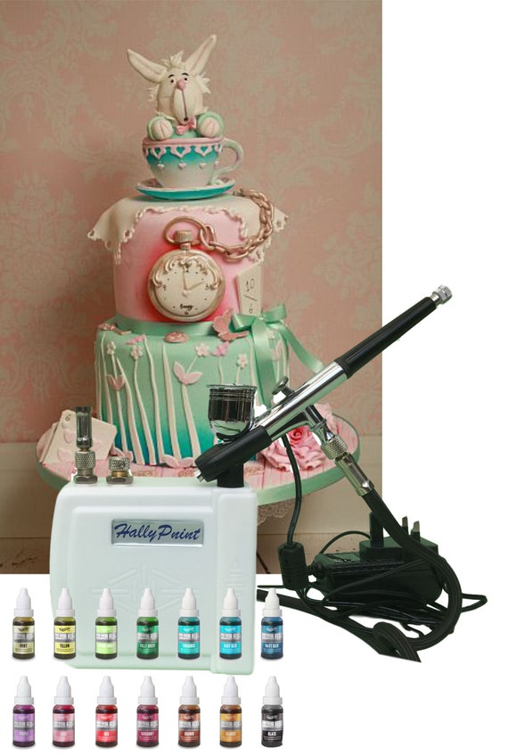 by HobbyPrint. Airbrush and Mini Compressor Cake Decorating Kit Including 14 x AirBrush colours