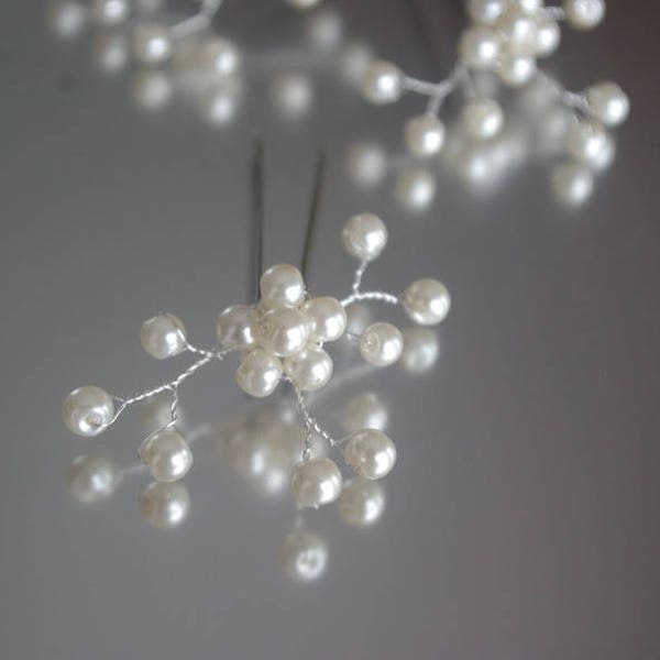 Set of three Ivory Pearl  Hair Pins Wedding Prom Party
