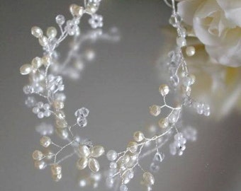 Ivory Pearl and Crystal Hair Vine/Accessory Various Lengths  Wedding Prom Party